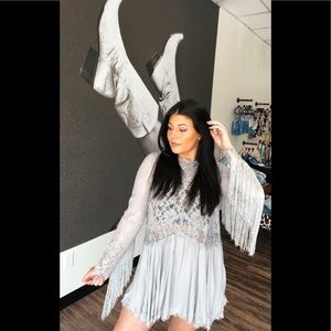 Fringe, lace, gray tunic